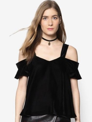 black velvet cold shoulder top